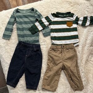 Carter's Green and White Striped Baby Top with Brown Pocket